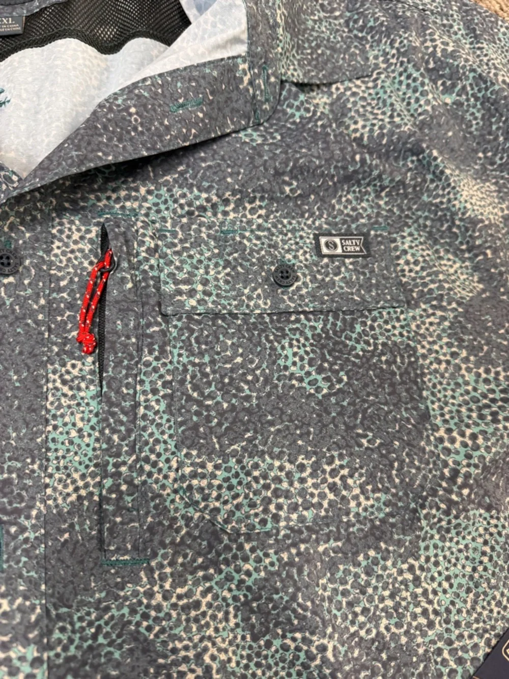 Salty Crew Short Sleeve Button-Down in Blue Green Print - Picture 4 of 5